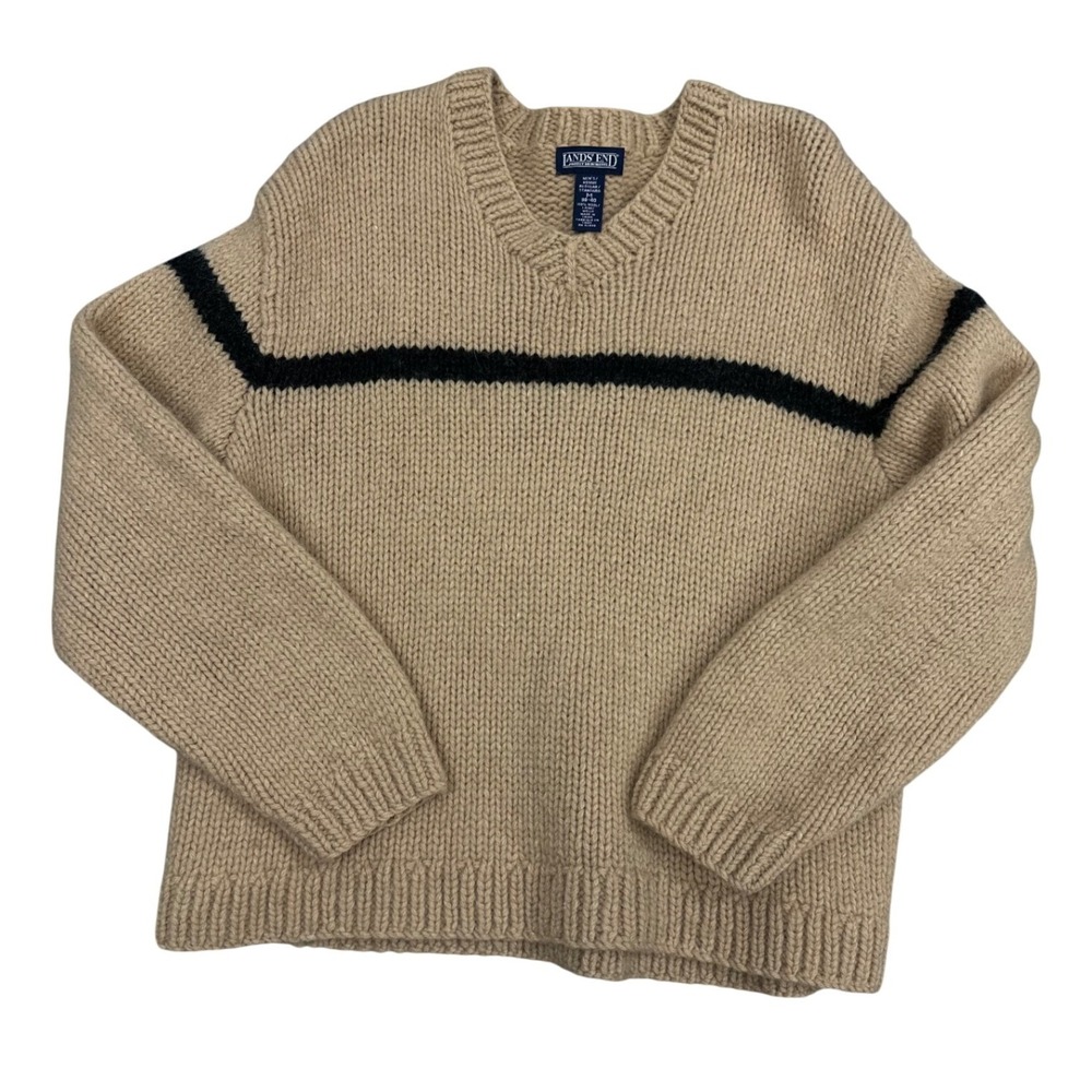 Vintage 90s Lands' End Wool Chunky Knit Dadcore Preppy Ivy League Sweater Tan M